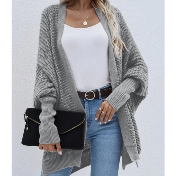 Boho knit batwing sleeve open cardigan dark green - Picture 7 of 16